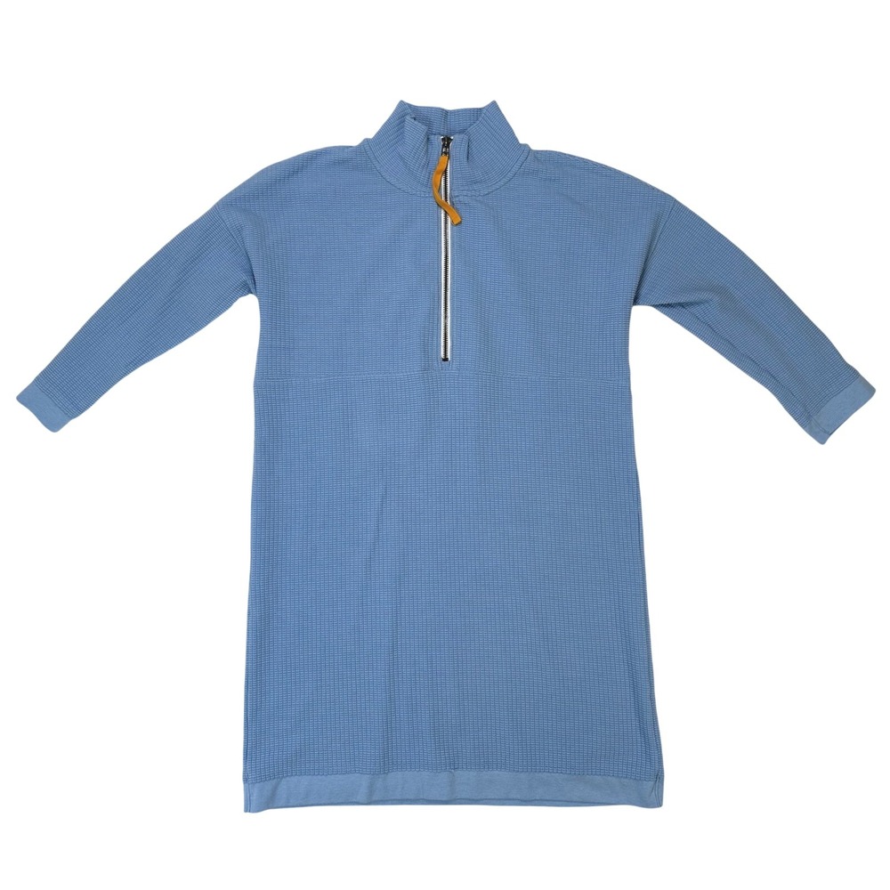 Lilla P Blue Waffle Knit Mock Neck Zip Long Sleeve Casual Dress Size Small